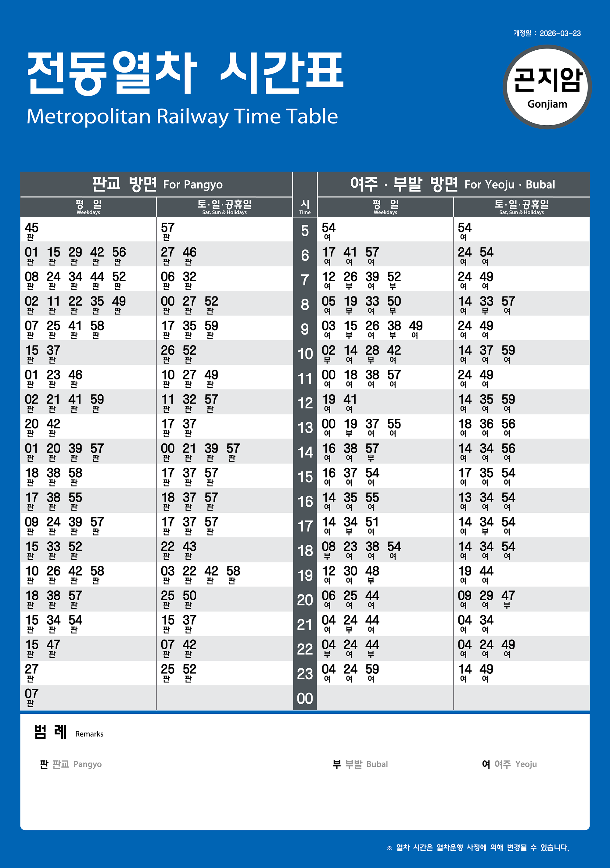 곤지암역의 전동열차 시간표를 안내하는 이미지입니다.